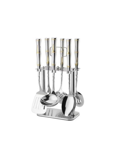Buy 7-piece silver stainless steel dispenser set with titanium stand BSA037TGA020B in Egypt