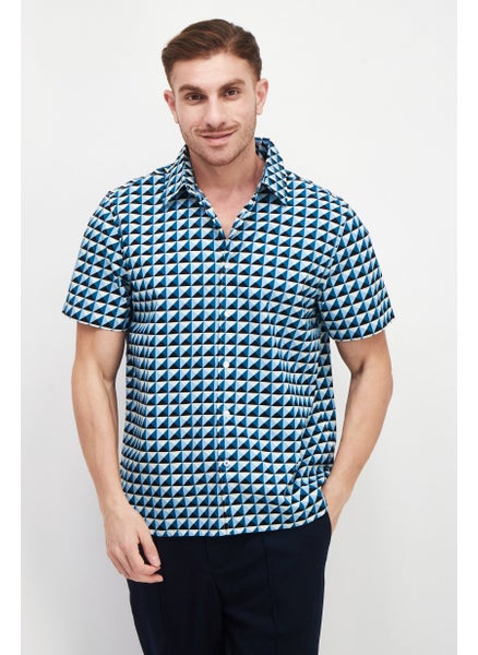 Buy Men Regular Fit All Over Print Short Sleeves Casual Shirt, Navy/White Combo in Saudi Arabia