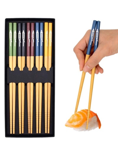 اشتري 5 Pairs Reusable Chopsticks Set Lightweight Different Style Chop Sticks Utensils, Wooden Chinese Japanese Korean Chopsticks, Family Use Gift Set for Sushi, Noodles, Rice, Camping في الامارات