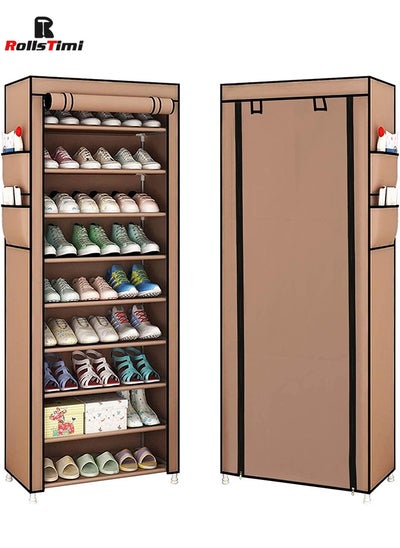 Buy 10-Tiers Shoe Cabinet Rack Brown 60*30*160cm in UAE