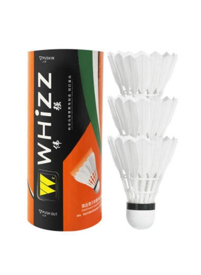 اشتري Whizz 3 PCS Natural Feather Badminton Shuttles Fiber Cork  Sports Training Badminton Shuttles for Indoor and Outdoor, White في الامارات