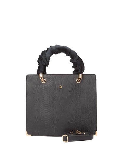 Buy Fancy Faux Leather Logo Embellished Bag With Adjustable Shoulder Strap And Pleated Handle in Egypt