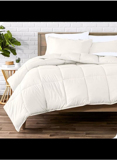 Buy Cotton - Plain - 3 Pieces Heavy Comforter Set - 4Kgs - Down Alternative Filling - (For Matress 180cm/200cm) - Size  (250cm x 240cm) + 2 Pillow Case Covers (50cm x 70cm) - Off White in Egypt