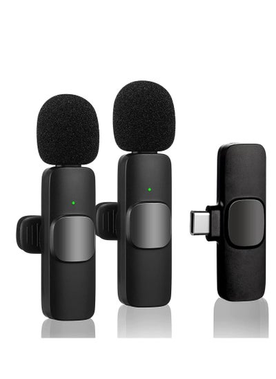 Buy Wireless Lavalier Microphone for Phone (USB-C) - Dual Wireless Microphone for Video Recording, Live Stream, Vlog, Noise Reduction & Plug-Play (No Need App/Bluetooth) - BLACK in UAE