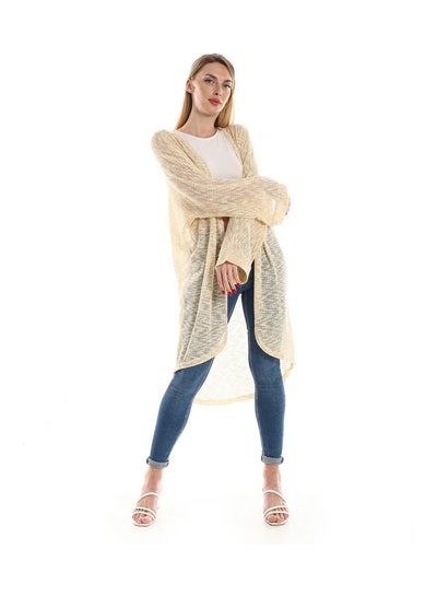Buy Knitted Pattern Long Sleeves Kimono - Gold, White & Beige in Egypt