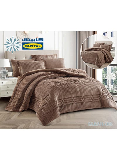 Buy VIP Winter Velvet Brown Bedspread Set for Two, 6 Pieces in Saudi Arabia