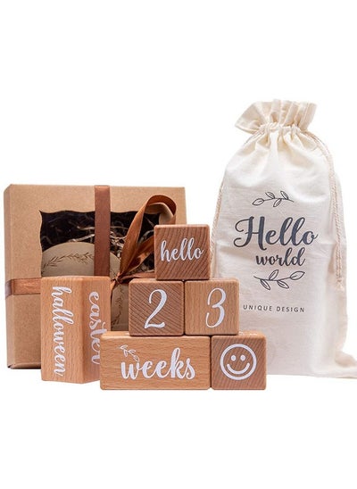 Buy Milestone Blocks Set Of 6 Baby Age Blocks For Monthly Milestone Wooden Photo Props Set Perfect For Baby Shower And Keepsake in UAE