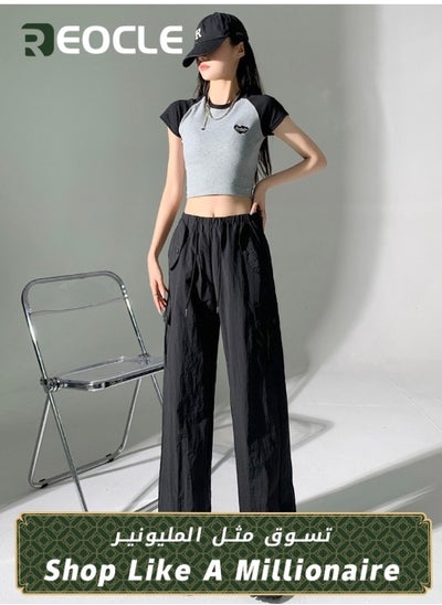 Buy Overalls for Women Summer Thin High-waisted Wide-leg Pants Loose Casual Slimming Fashionable Sports Pants in Saudi Arabia