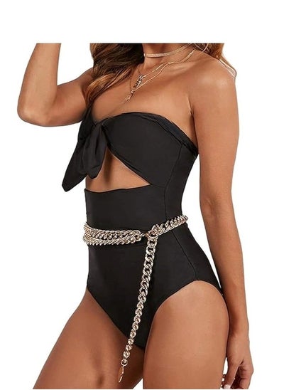 Buy Women's One Piece Swimsuit, Tie Knot Front Cutout Bikini, Tummy Control Bathing Suits, Slimming Twist Swimwear in Saudi Arabia