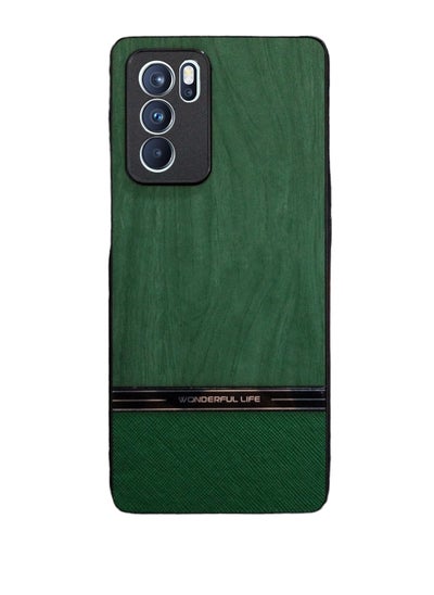 Buy Shockproof Wood Grain Skin PU and TPU Shockproof Luxury Phone Case for Reno 6 Pro green in Egypt