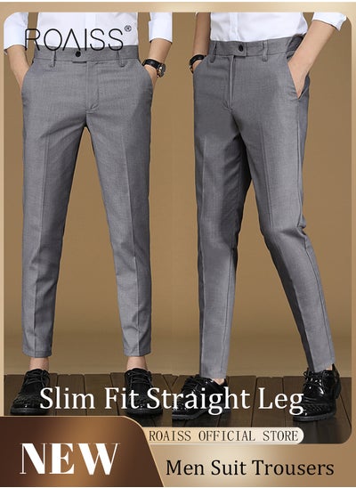 Buy Men Straight Leg Slim Fit Trousers  Elastic Slimming Effect Pilling Free & Colorfast Mid Rise & Tummy Control No Crotch Binding in Saudi Arabia