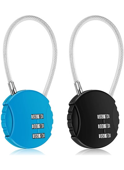 اشتري KASTWAVE 2 Pack Combination Lock 3 Digit Outdoor Safety Waterproof Padlock for School Gym Locker, Sports Locker, Fence, Toolbox, Gate, Case, Hasp Storage, Easy to Set Your Own Combo (Black & Blue) في الامارات