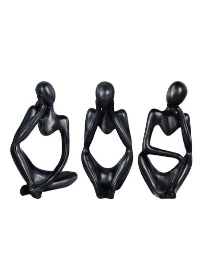 Buy Thinker Statue Abstract Sculpture Desktop Decorative Resin Statues Art 3-Pieces Set Black in UAE