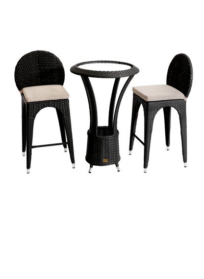 Buy Bar Set (2 Bar Stools and 1 Bar Table) Used for Indoor and Outdoor Olive Black in UAE