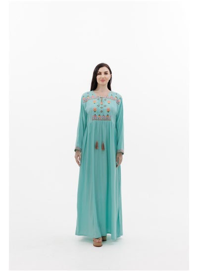 اشتري LONG VISCOSE TURQOUISE COLOUR SIMPLE ELEGANT ARABIC KAFTAN JALABIYA DRESS في الامارات