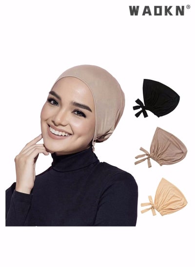 Buy Women Under Scarf 3PCS Chemo Headwear Hat Hijab Cap Islamic Muslim with Tie-Back Closure for Traveling, Home, Office, Daily Life Etc in Saudi Arabia