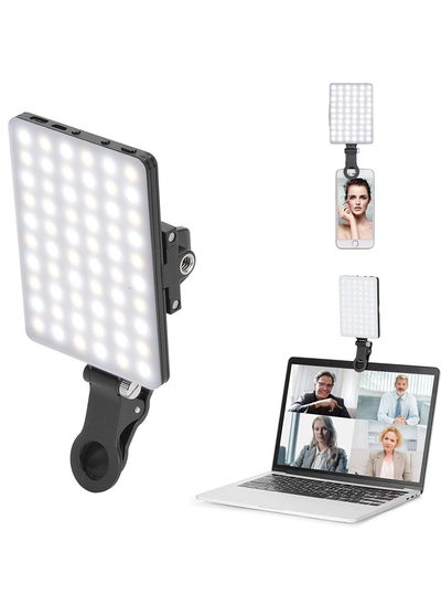 اشتري 60 LED High Power Rechargeable Clip Fill Video Light with Front & Back Clip Adjusted 3 Light Modes for Phone iphone Android iPad Laptop for Makeup TikTok Selfie Vlog Video Conference في الامارات