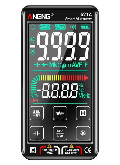 اشتري 621A Touch Screen Intelligent Digital Multimeter 9999 Counts Auto Range Rechargeable Portable NCV Universal Meter Voltmeter Ammeter Black في السعودية