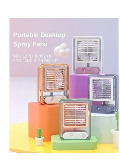 Buy Mini Desk Fan with Mist Sprayer and Color Changing LED Light - Rechargeable (Multi Color) in Egypt