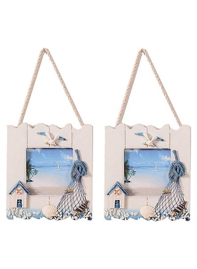 Buy 2 Pcs Wooden Beach Picture Frame Seaside Vacational Frames Nautical Photo Frame Standing and Wall Picture Frames Ocean Tropical Photo Frame for Bathroom Kitchen Decor Gift Accessory in UAE