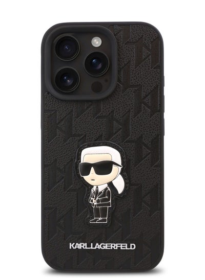 Buy iPhone 16 Pro Case PU Monogram Karl Cover / Anti-Scratch/ Drop Protection/ Shock Absorption - Black in UAE