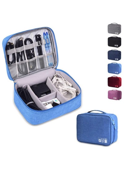 اشتري Electronics Organizer Waterproof Carrying Case - Universal Travel Digital Accessories Storage Bag for Portable Charger, Cables, Earphone, Ipad Mini, iPhone, Cord, with Dividers - Sky Blue في الامارات