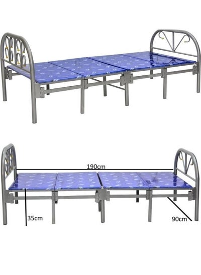 Buy Folding Bed Single Metal Build, Blue - 190(L) x 90(W) cm in UAE