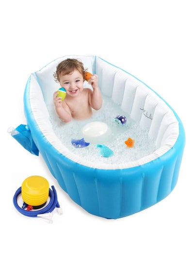 Buy Baby Inflatable Bathtub, Portable Infant Toddler Bathing Tub Non Slip Travel Bathtub Mini Air Swimming Pool Kids Thick Foldable Shower Basin with Air Pump (Blue) in UAE