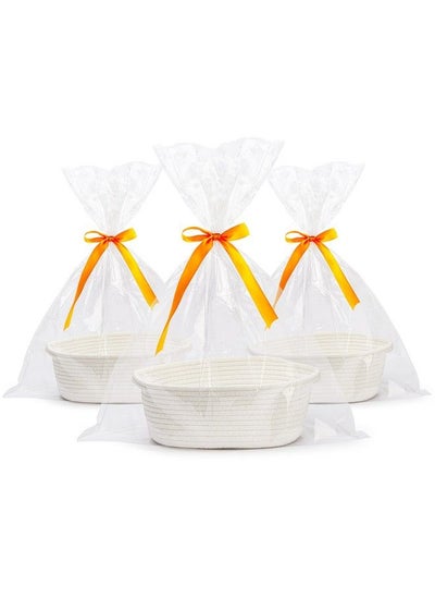 Buy 3 Piece Small Woven Basket With Gift Bags And Ribbons Different Size Empty Rope Basket For Storage 12"X 8" X 5" Baby Toy Basket With Handles White in Saudi Arabia