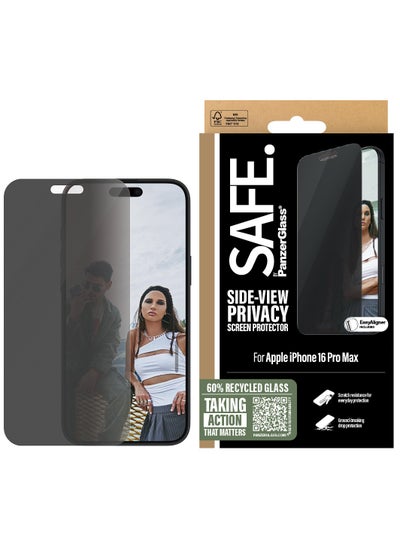 اشتري SAFE by PanzerGlass® Privacy Screen Protector for iPhone 16 Pro Max - 60% Recycled Glass, Smudge-Free Coating - with mounting aid for easy installation, Tempered Glass Screen Protector For iPhone 16 Pro Max في الامارات