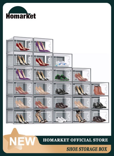 Buy Large Shoe Storage Box, Clear Plastic Stackable Shoe Organizer for Closet, Space Saving Foldable Shoe Rack Sneaker Containers Bins Holders (Grey) in UAE