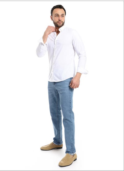 اشتري Solid Cotton Full Sleeves Casual Shirt_White في مصر