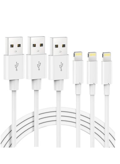 Buy Lightning Cable MFi Certified iPhone Charger Cable, 3Pack 2M Extra Long Lightning to USB Cable Fast Charging & Syncing iPhone Cord for iPhone 11 Pro Xs Max X 8Plus 7Plus 6SPlus iPad - White in UAE