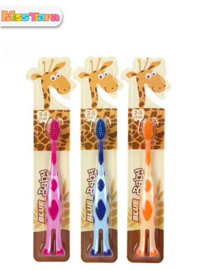 Buy 3 Pack Cartoon Giraffe Design Children's Toothbrushes Suitable for children aged 2-5Yeas individual package random color mix in UAE