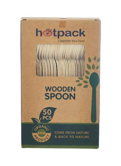 Buy Disposable Eco-Friendly Disposable Cutlery Wooden Spoon 50 Pieces in UAE