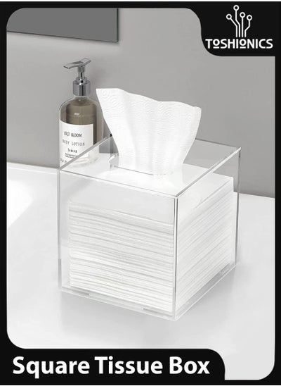 اشتري Square Shape Acrylic Tissue Holder Box Transparent Clear Dispenser Paper Napkin for Home Office Restaurants Hotels Bathroom في الامارات