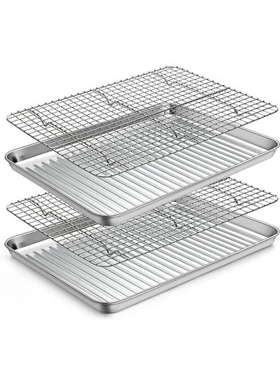 Buy Stainless steel baking sheet with rack set [2 pans + 2 racks], cookie sheet with cooling rack, size 31.5 * 24.5 * 2.5cm, non toxic & heavy duty & easy clean in UAE