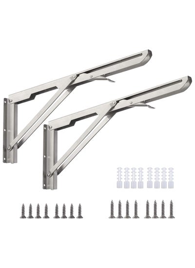 Buy Folding Shelf Brackets 10inch - 2pcs Heavy Duty Stainless Steel Wall Mounted Triangle Brackets for Table Work Bench, Space Saving DIY Bracket in UAE