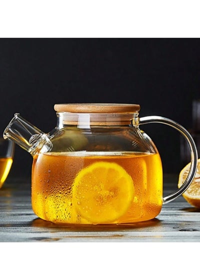 Buy Glass Teapot, Stovetop & Microwave Safe Glass Borosilicate Teapot, Glass Teapot with Strainer, Glass Pot with Wooden Lid, Loose Leaf and Fruit Tea and Fragrant Tea, 34oz/1000ml (Wooden Lid) in UAE