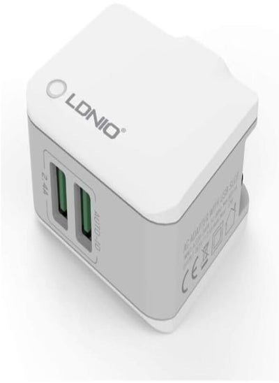 اشتري Ldnio A2203 High Quality EU Plug Fast Travel Charger LED Display Dual USB Port 12W With Type-C USB Cable - White في مصر