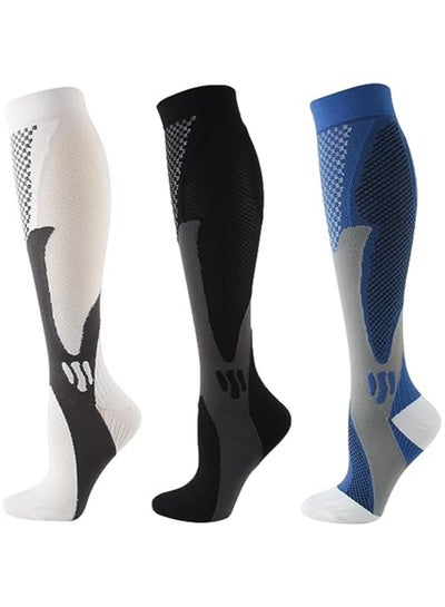 Buy 3 Pair Compression Socks For Men Athletic Football Socks for Run Basketball Soccer Travel in Saudi Arabia