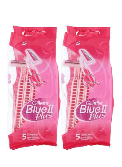 Buy Gillette Pack Of 2 Blue II Plus Disposable Razor For Women - 10 Pieces Pink in Saudi Arabia