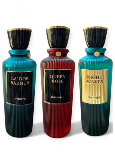 Buy Infinito Perfume Set, Queen Rose, Lador Bakhur, Night Waves, Parfum for Unisex (3 in 200ml) in Saudi Arabia