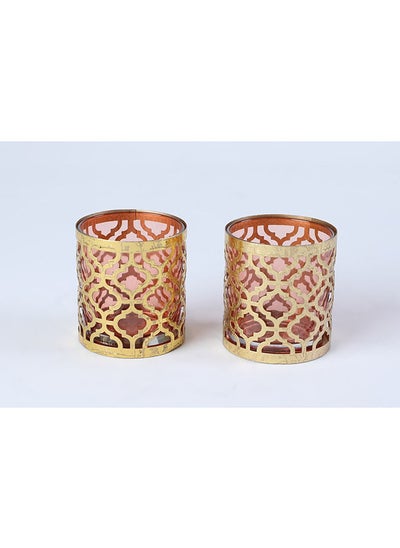 اشتري Marrakech 2Piece Cutwork Votive Holder 8x8x8Cm Gold/Blue في الامارات