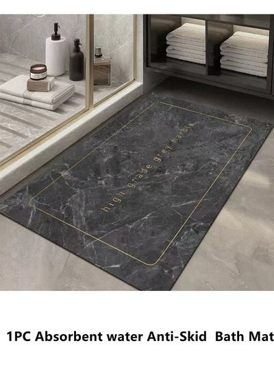 Buy 1-Piece Marble Print Bathroom Rug Absorbent Water Anti-Skid Bath Mat Diatom Mud Dark Grey 60 x 40 Centimeter in UAE