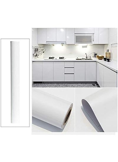 Buy Glossy Contact Paper 500 x 60cm Self Adhesive Wallpaper Decorative Removable Wallpaper with PVC Waterproof Oil-proof for Kitchen Countertop Cabinet Bathroom Furniture-Pearl White in UAE