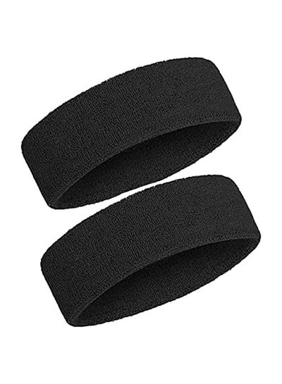 Buy 2 Pieces Sweatband for Unisex Adult Headbands Moisture Wicking Athletic Terry Cloth Sweat-Wicking Sport Elastic Headband (Black) in Egypt