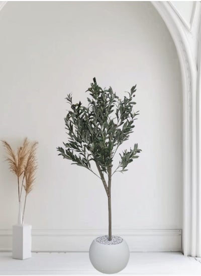 Buy Tall Artificial Olive Tree with Pot, Large Artificial Olive Plant with Fake Olive Branches and Fruits for Modern Decoration at Home, Office or Living Room Indoor. 150cm in Saudi Arabia