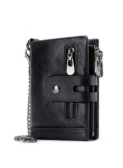 اشتري Chain Wallet for Men Genuine Leather Wallet Zipper Bifold Wallet Wallets for Men, with 14 Card Holder and Coin Pocket Portable Large Capacity Lightweight Wallet Business Waterproof Leather Zipper Card في السعودية