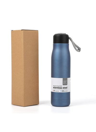 Buy Portable Insulated Kids Reusable Stainless Steel Water Bottle with Lid and Strap 550ml Blue in Saudi Arabia